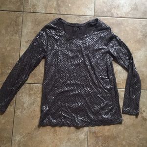 LOFT gray/purple long sleeve shirt